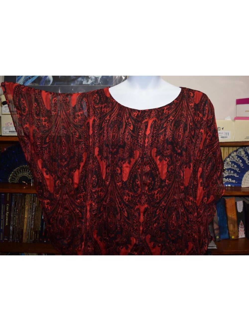 ALYX Women's 3X Plus Size Red and Black Paisley Blouse - Picture 5 of 5